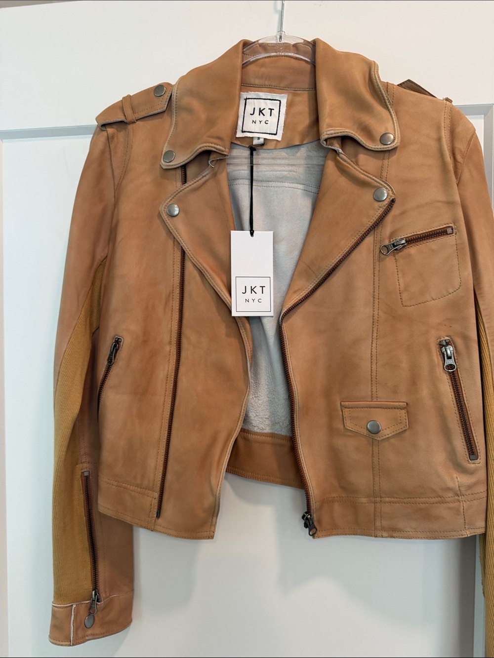 Women's Tan Leather Moto Jacket